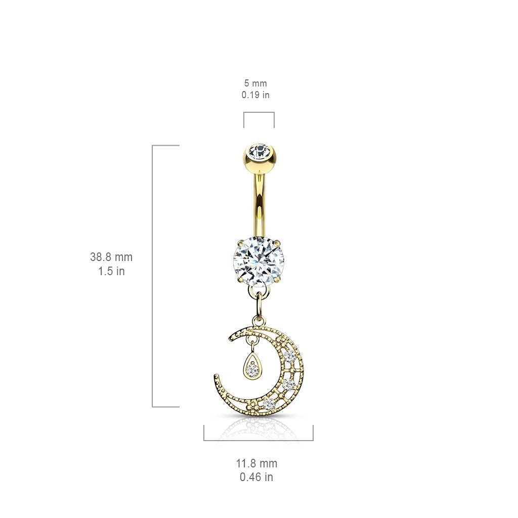 Dangling Silver Moon Belly Button Ring