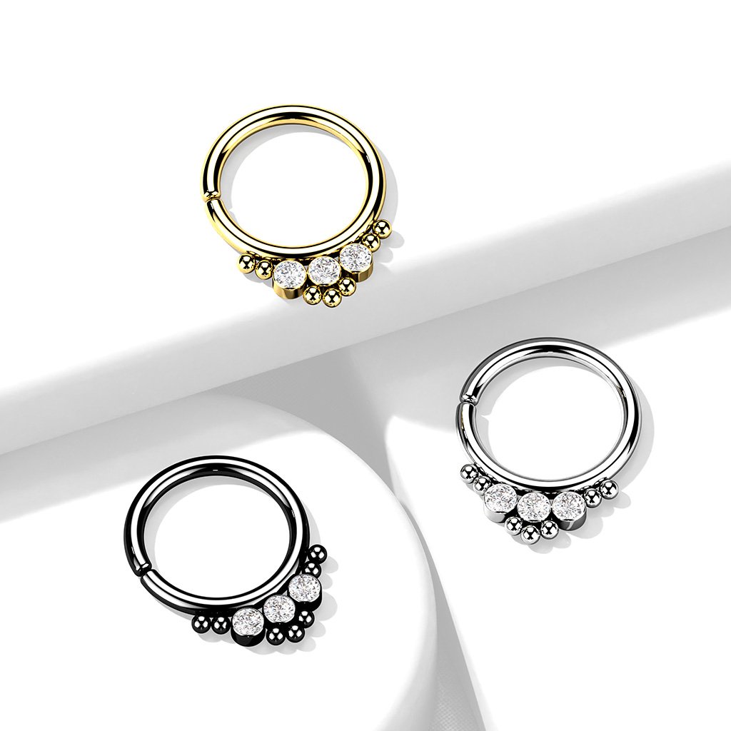 16 Gauge Triple Gem Bendable Hoop Ring For Nose & Ear