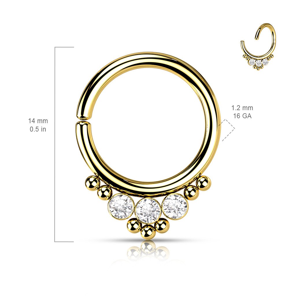 16 Gauge Triple Gem Bendable Hoop Ring For Nose & Ear