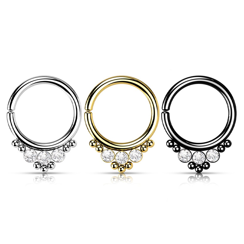 16 Gauge Triple Gem Bendable Hoop Ring For Nose & Ear