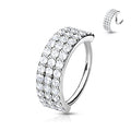 16 Gauge Triple Lined Silver Half Circle Crystal Hoop Ring