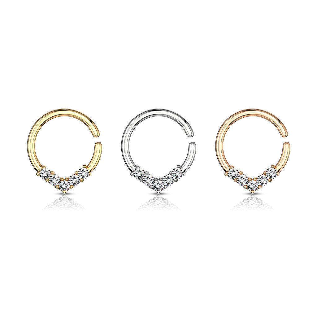 16 Gauge V Shape Crystal Bendable Hoop Ring