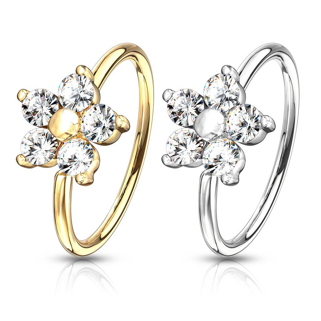 20 Gauge Crystal Flower Hoop Ring For Nose & Ear