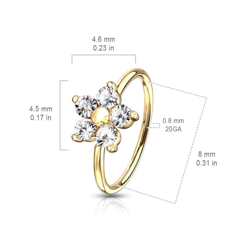 20 Gauge Crystal Flower Hoop Ring For Nose & Ear