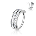 20 Gauge Double Lined Silver Half Circle Crystal Hoop Ring