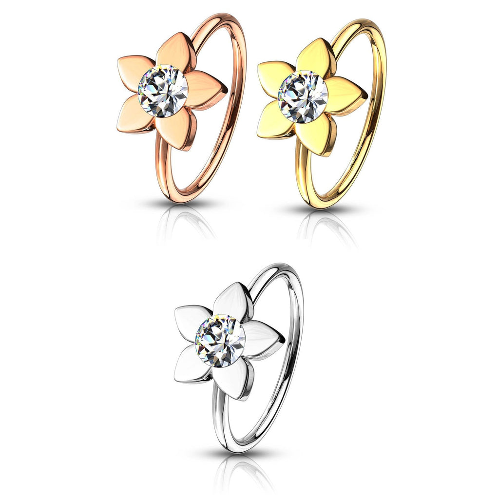 20 Gauge Jewelled Flower Surgical Steel Bendable Hoop Ring
