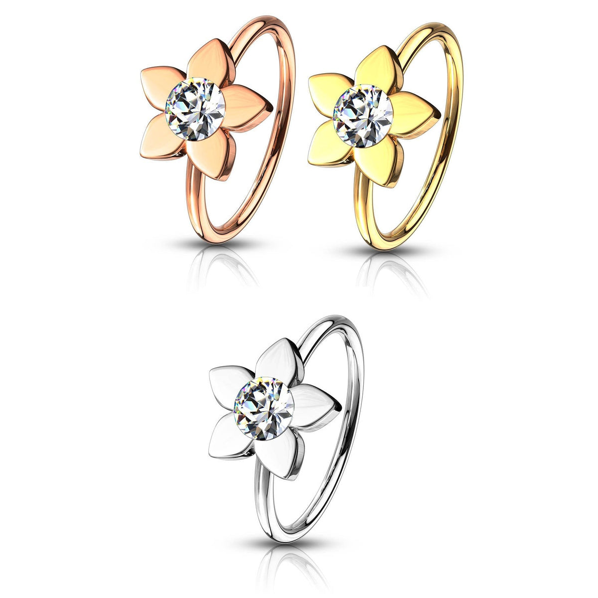 20 Gauge Jewelled Flower Surgical Steel Bendable Hoop Ring