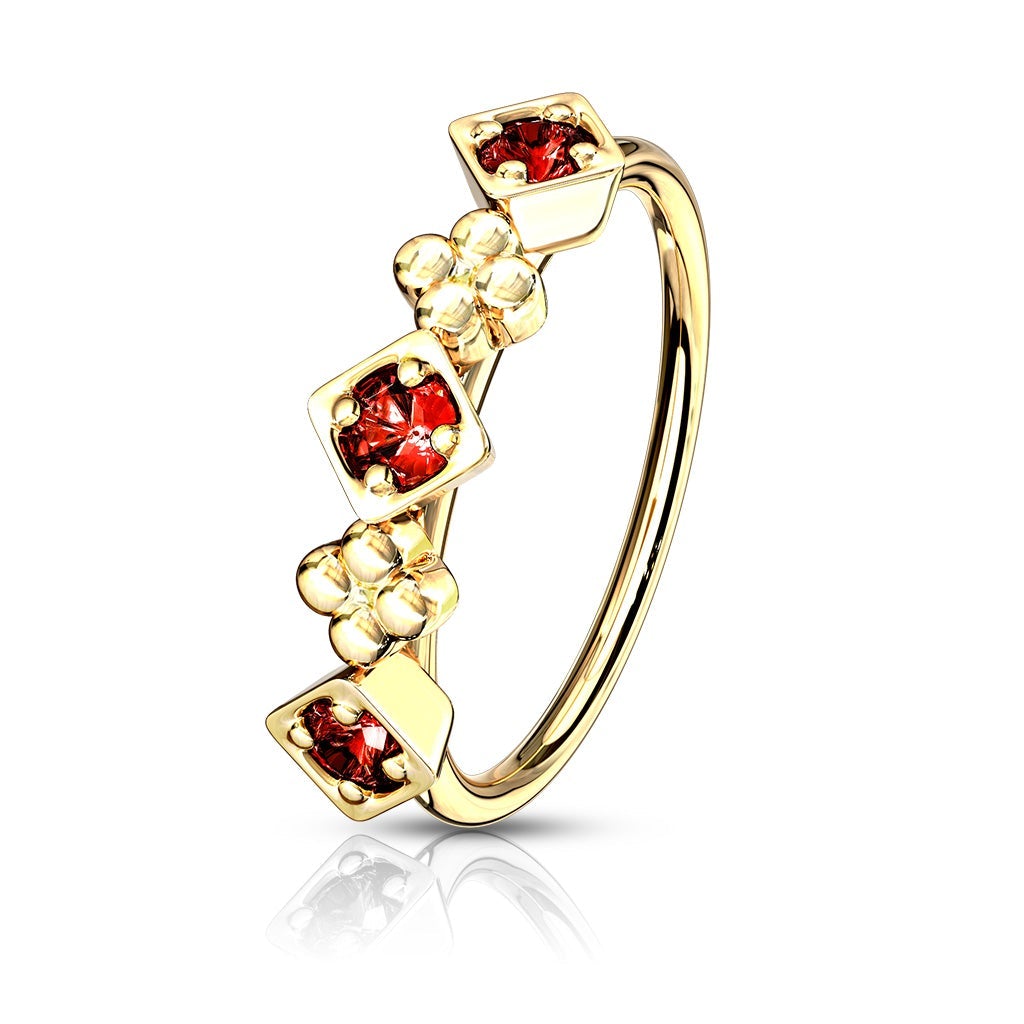 20 Gauge Square Set Crystal Hoop Ring For Nose & Ear