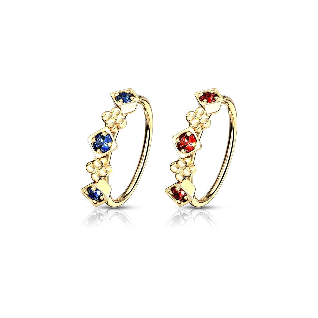 20 Gauge Square Set Crystal Hoop Ring For Nose & Ear