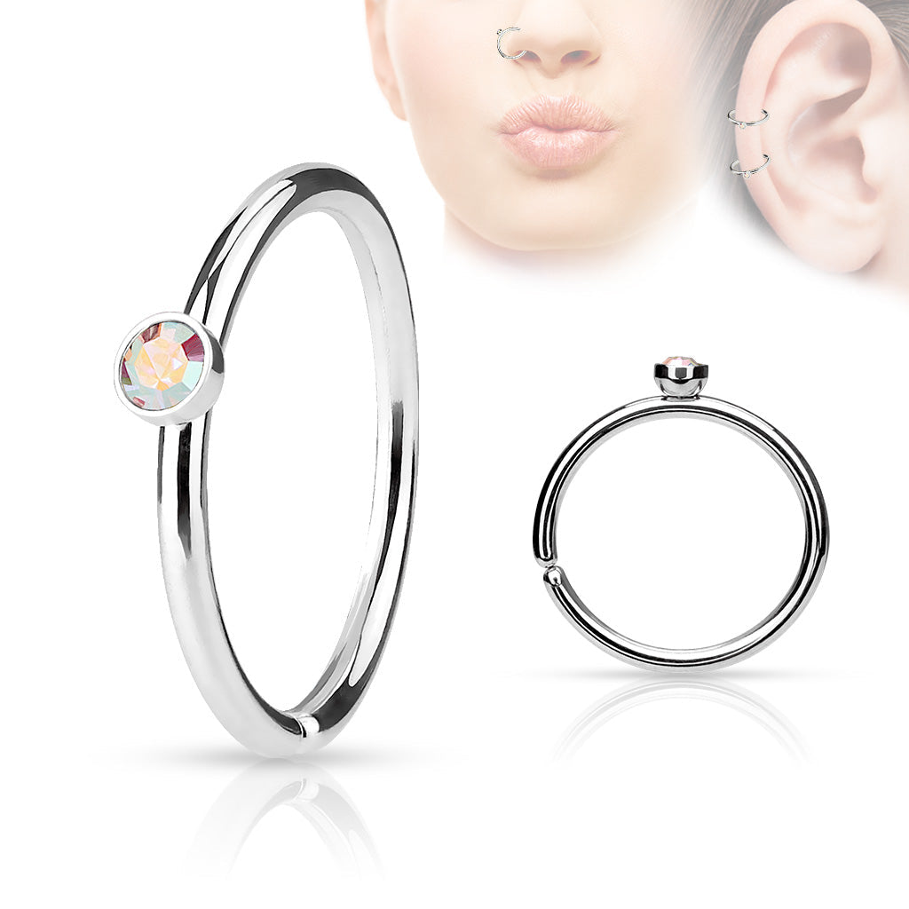 20 Gauge Crystal Bendable Hoop Ring For Nose & Ear
