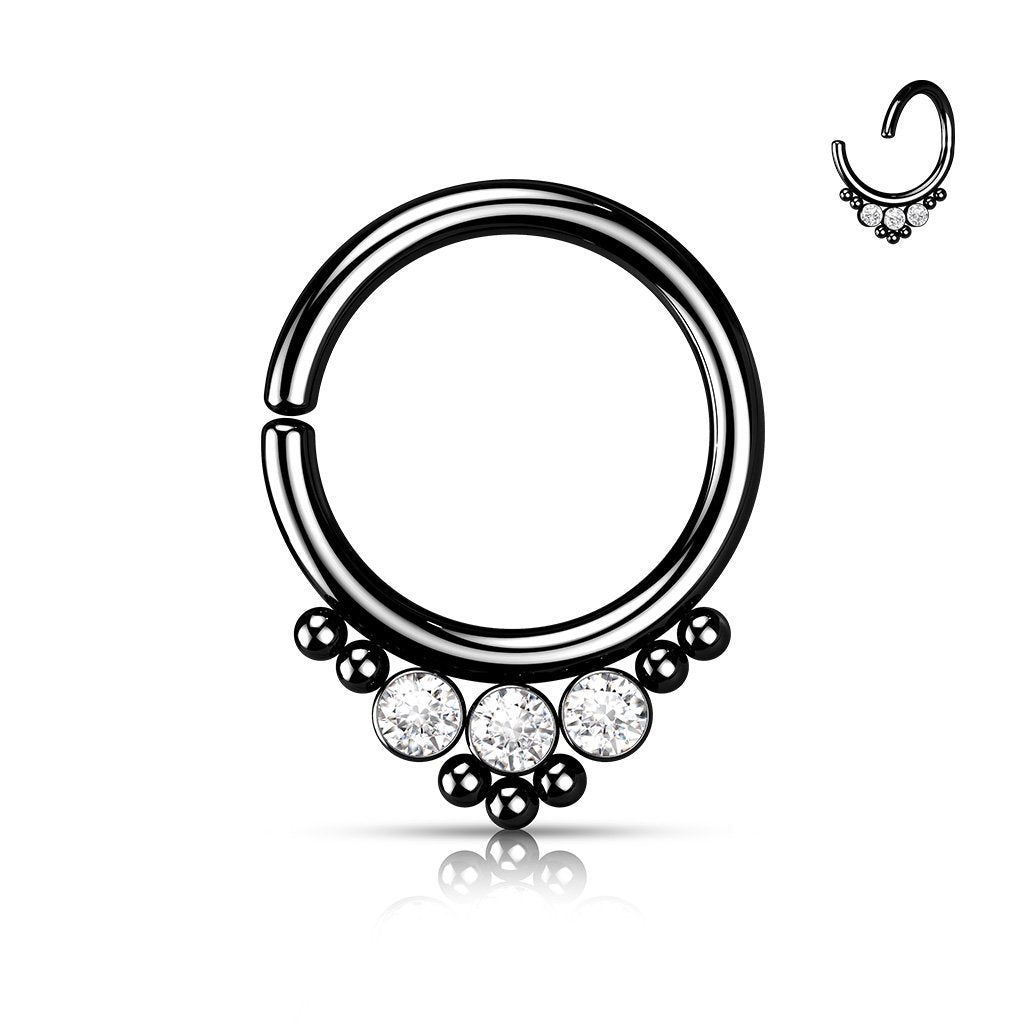 16 Gauge Triple Gem Bendable Hoop Ring For Nose & Ear