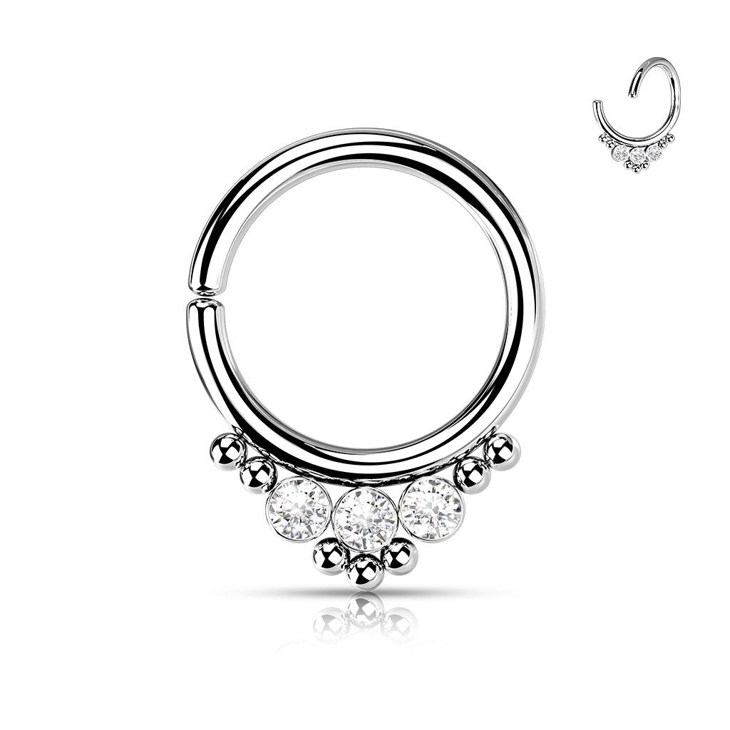 16 Gauge Triple Gem Bendable Hoop Ring For Nose & Ear