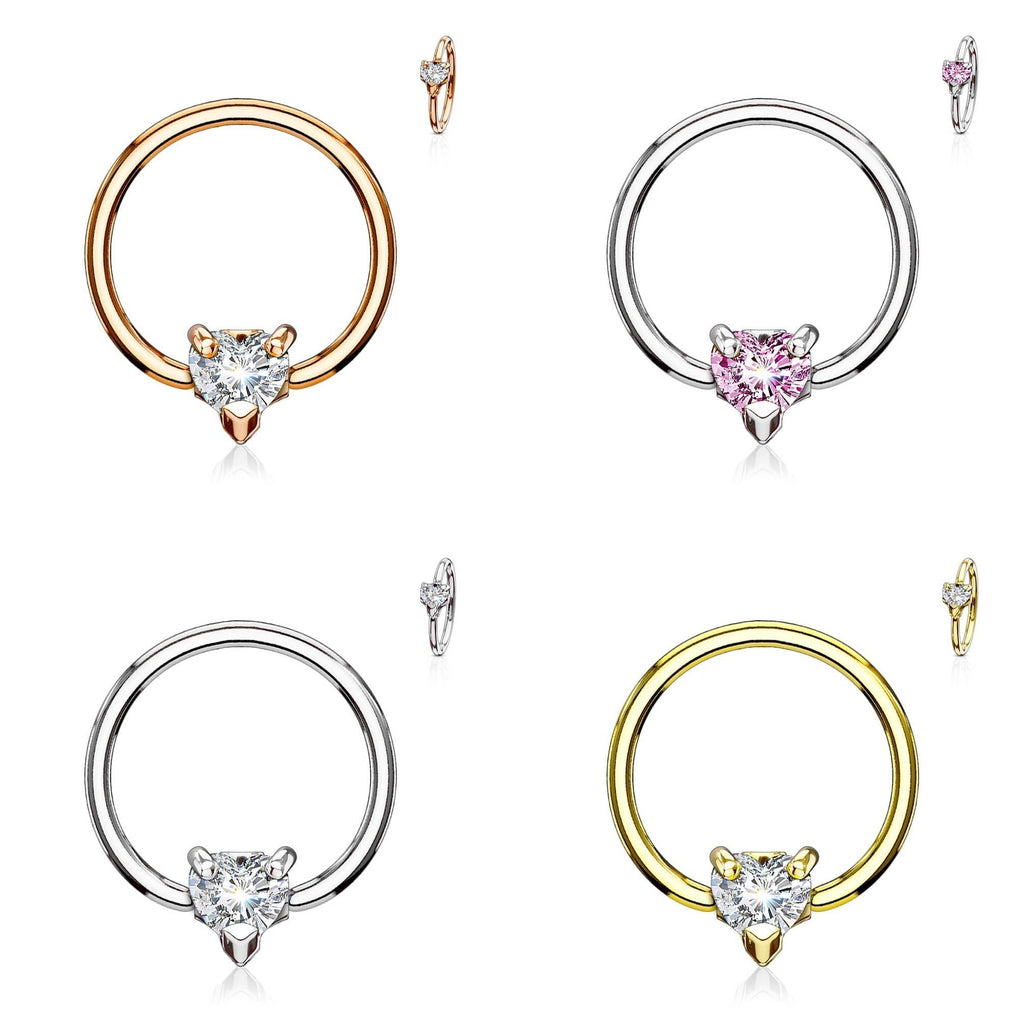14 Gauge Crystal Heart Captive Ring