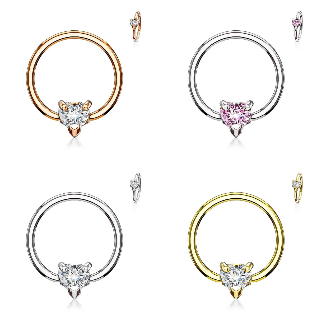 14 Gauge Crystal Heart Captive Ring