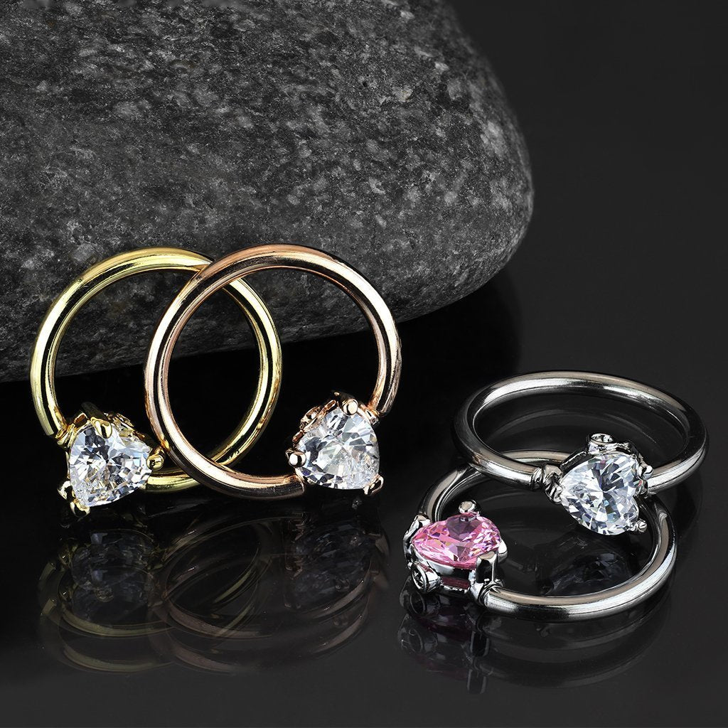 14 Gauge Crystal Heart Captive Ring