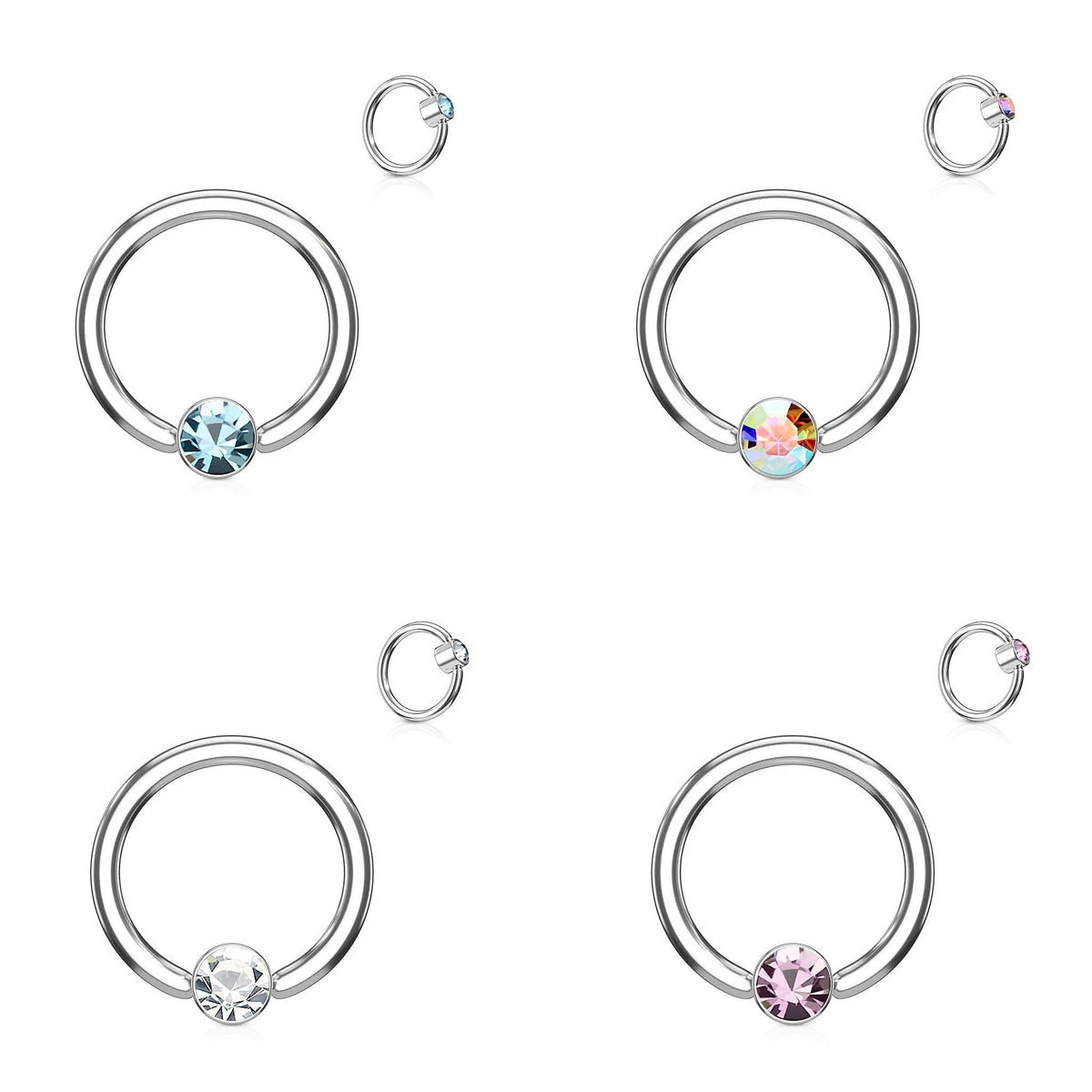 14 Gauge Crystal Set Captive Hoop Ring