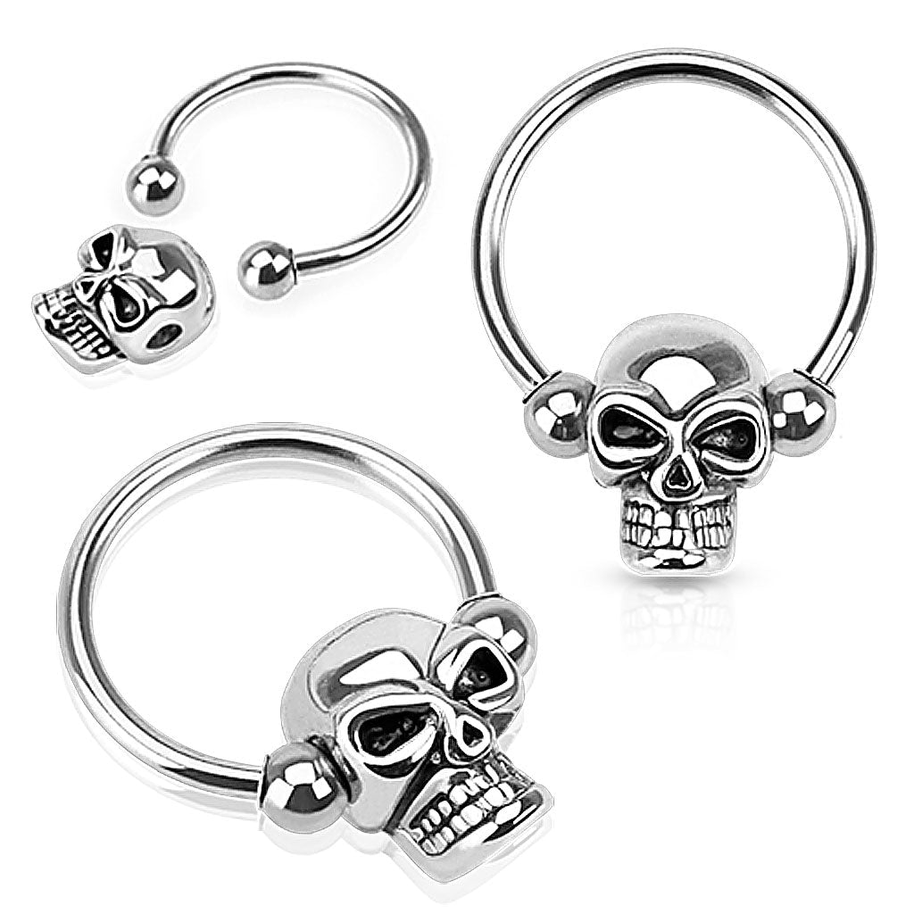 16 / 14 Gauge Silver Skull Captive Ring