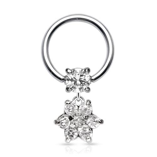 16 Gauge Dangling Crystal Flower Captive Ring