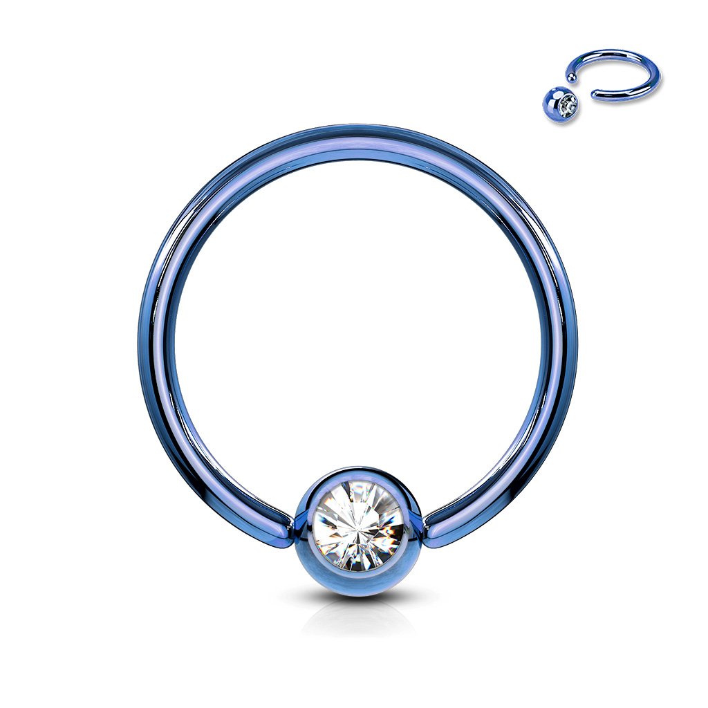16 Gauge Titanium IP Crystal Set Captive Hoop Ring