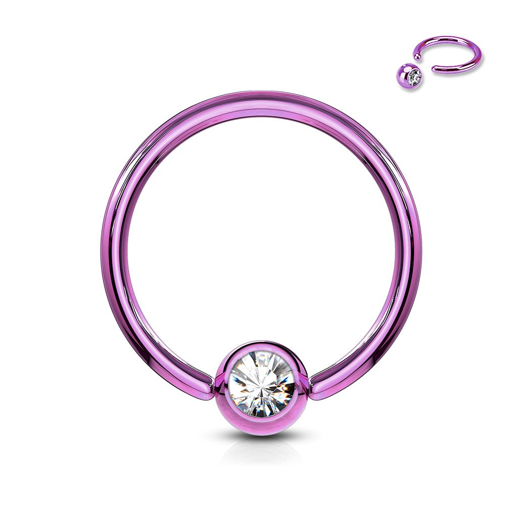 16 Gauge Titanium IP Crystal Set Captive Hoop Ring