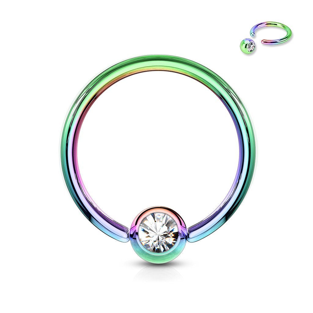 16 Gauge Titanium IP Crystal Set Captive Hoop Ring