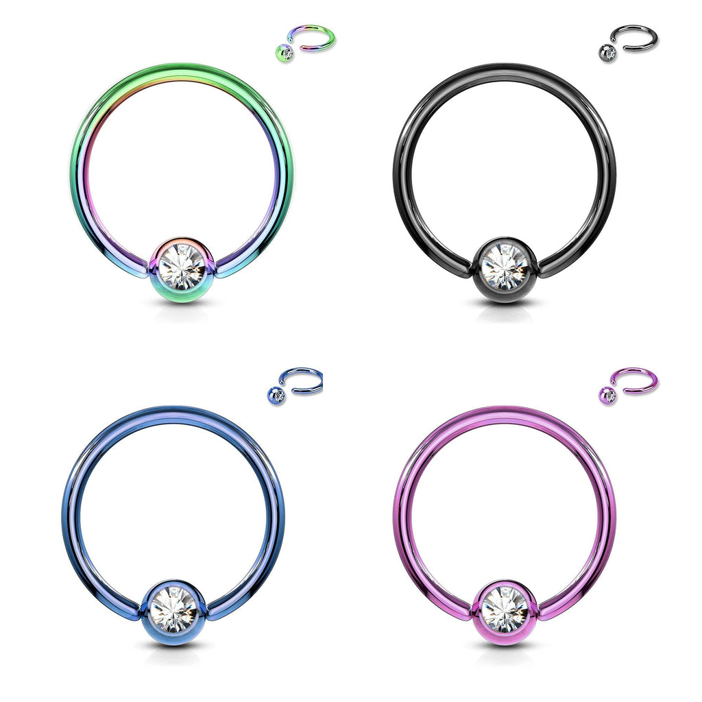 16 Gauge Titanium IP Crystal Set Captive Hoop Ring
