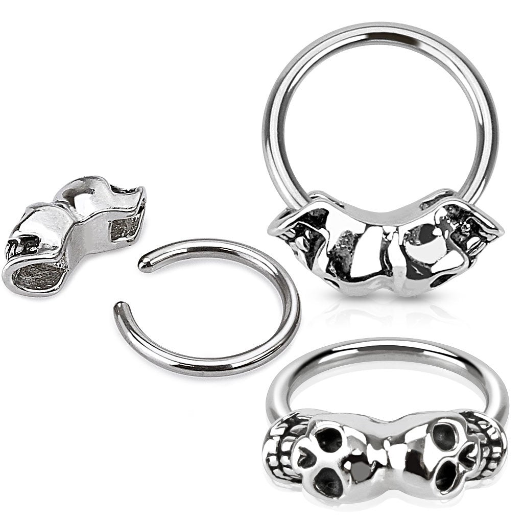 16 Gauge Twin Skull Captive Ring