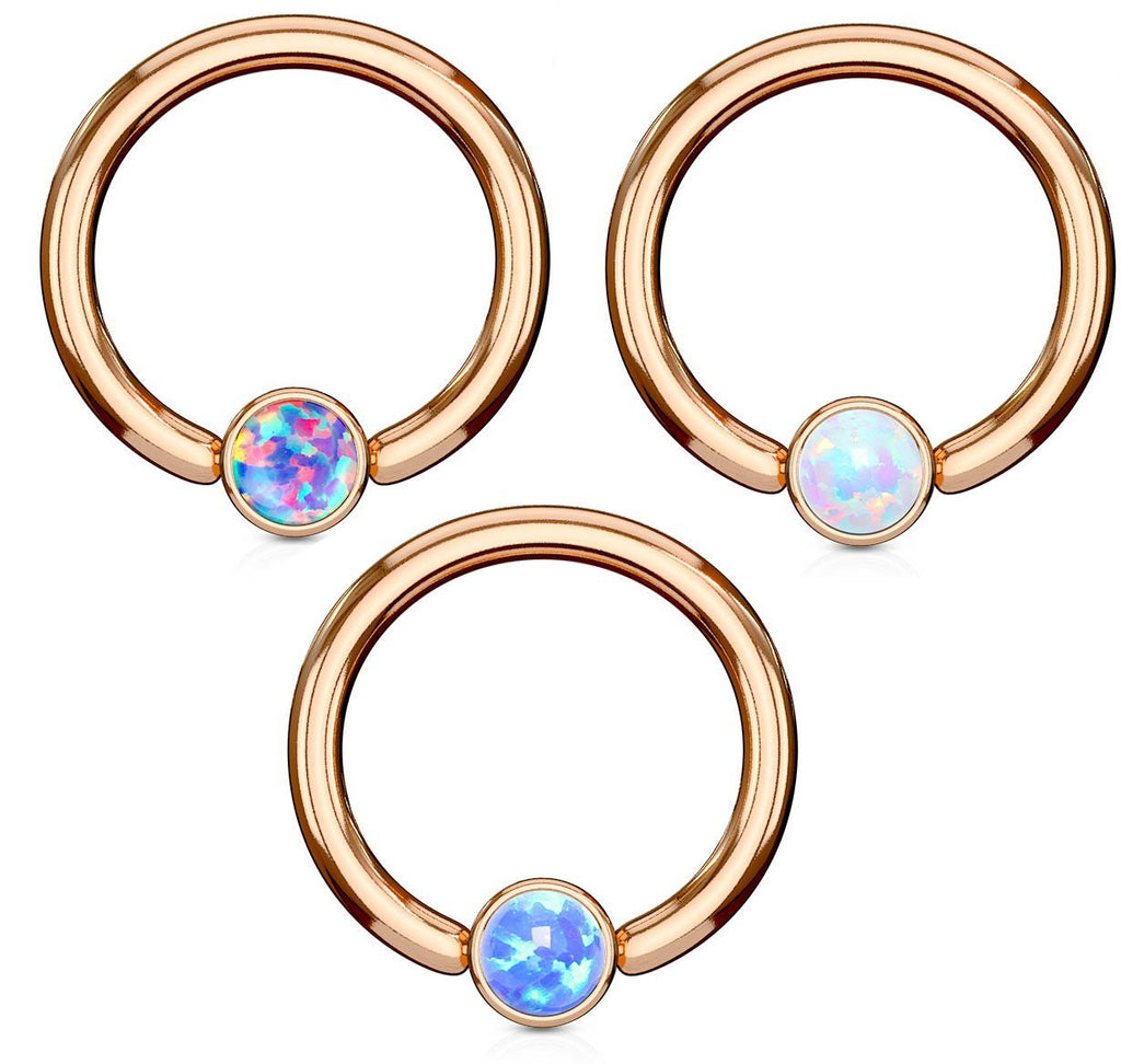 16 Gauge Removable Ball End Opal Captive Ring - Gold