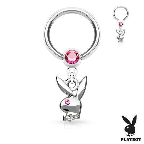 Playboy Bunny Dangle Crystal Set ball Captive Hoop Ring