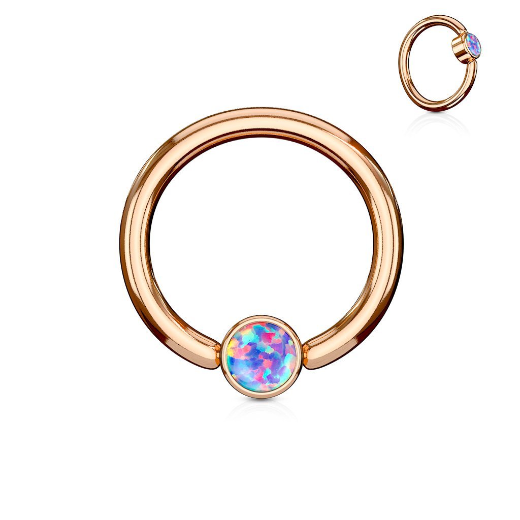 16 Gauge Removable Ball End Opal Captive Ring - Gold