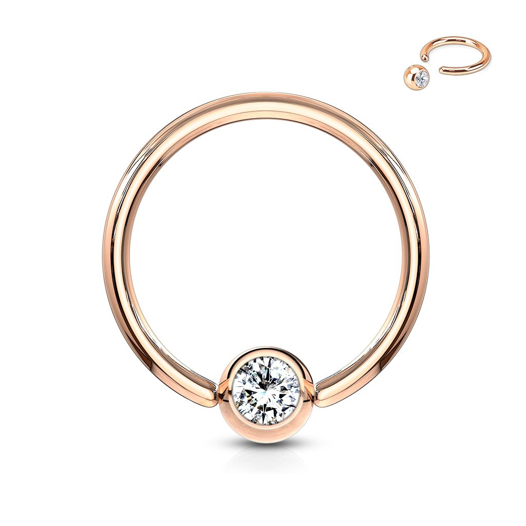 Rose Gold Surgical Steel Gem Set Ball Captive Rings