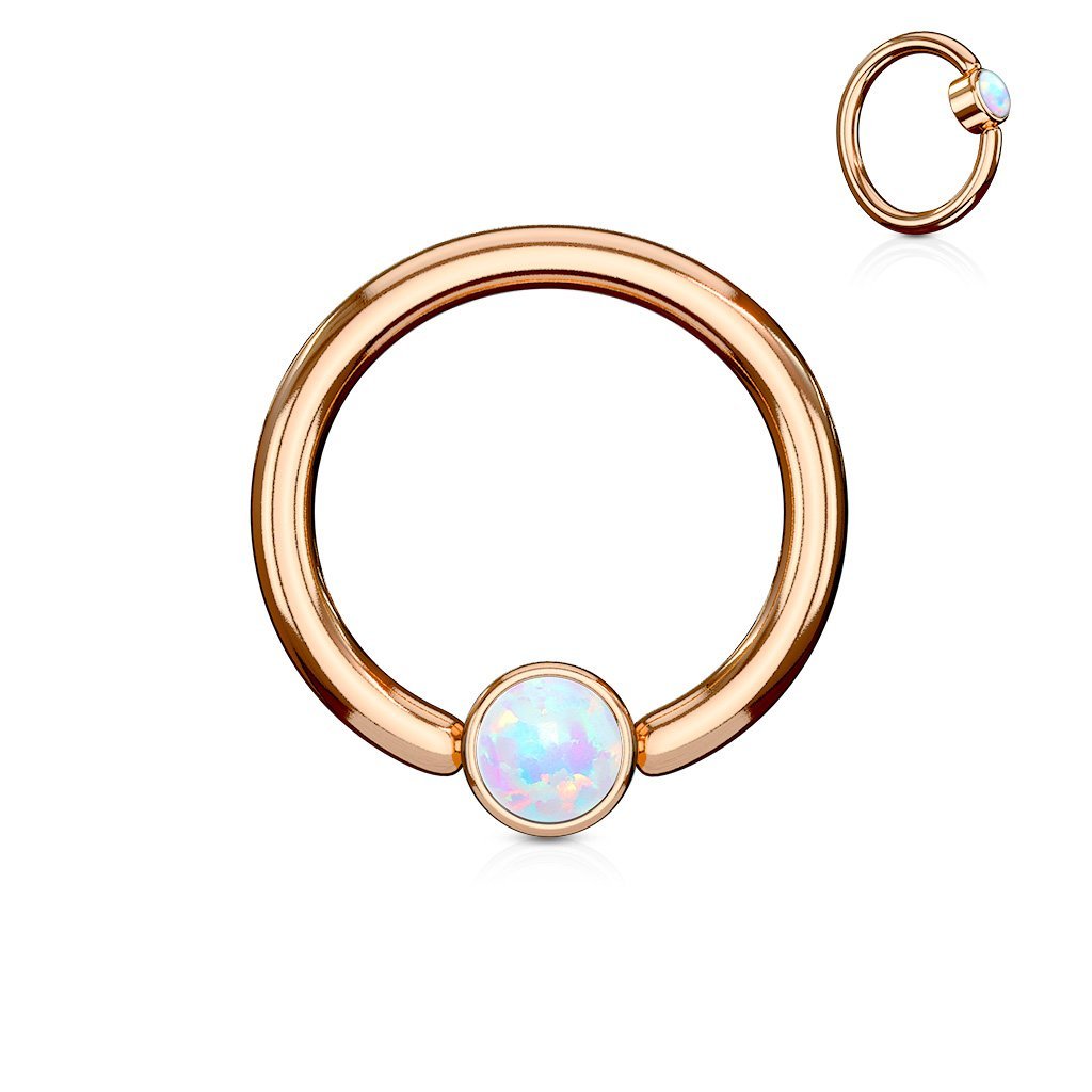 16 Gauge Removable Ball End Opal Captive Ring - Gold