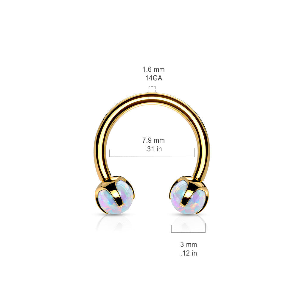 16 Gauge Internally Threaded Opal Set Golden Circular Barbell