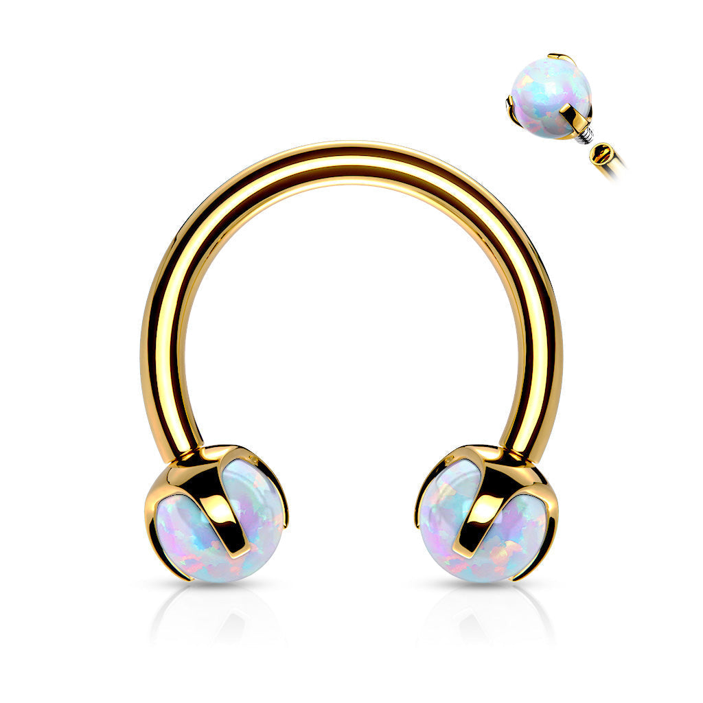 16 Gauge Internally Threaded Opal Set Golden Circular Barbell