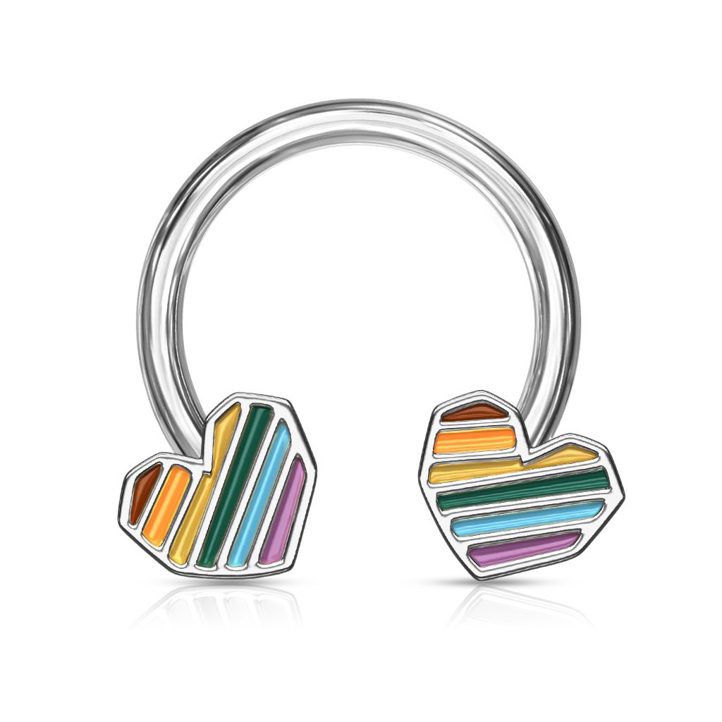 16 Gauge Rainbow Heart Circular Barbell / Horseshoe