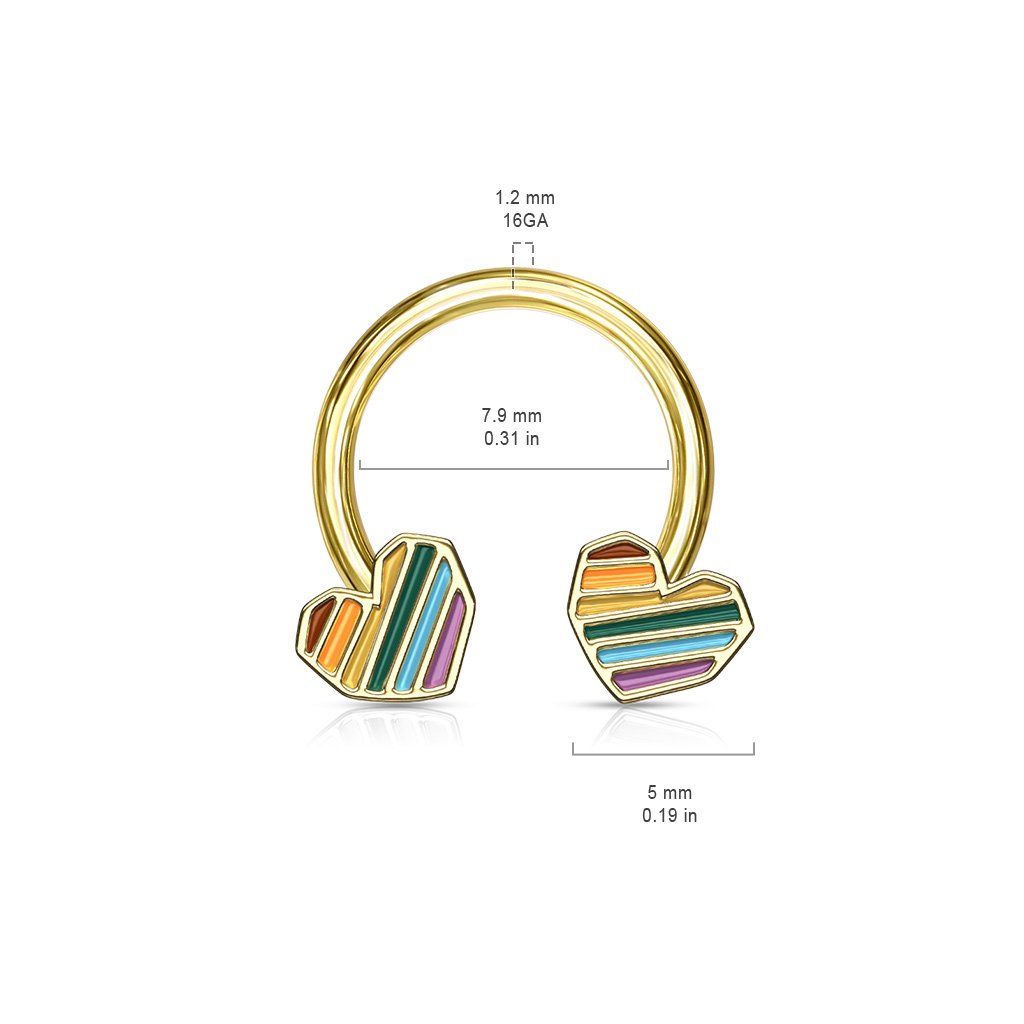 16 Gauge Rainbow Heart Circular Barbell / Horseshoe