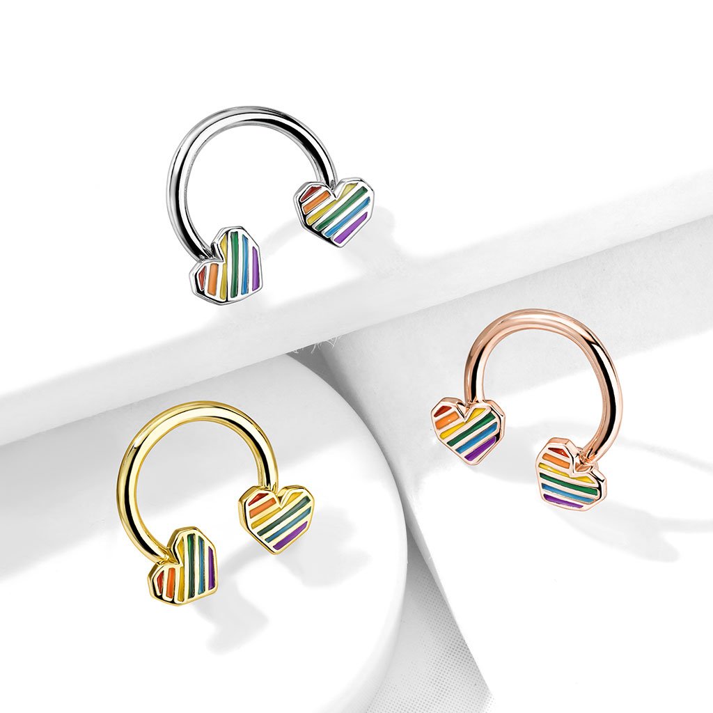16 Gauge Rainbow Heart Circular Barbell / Horseshoe