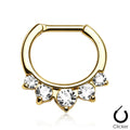 16 Gauge Five Crystal Nose / Septum / Cartilage Clicker Ring
