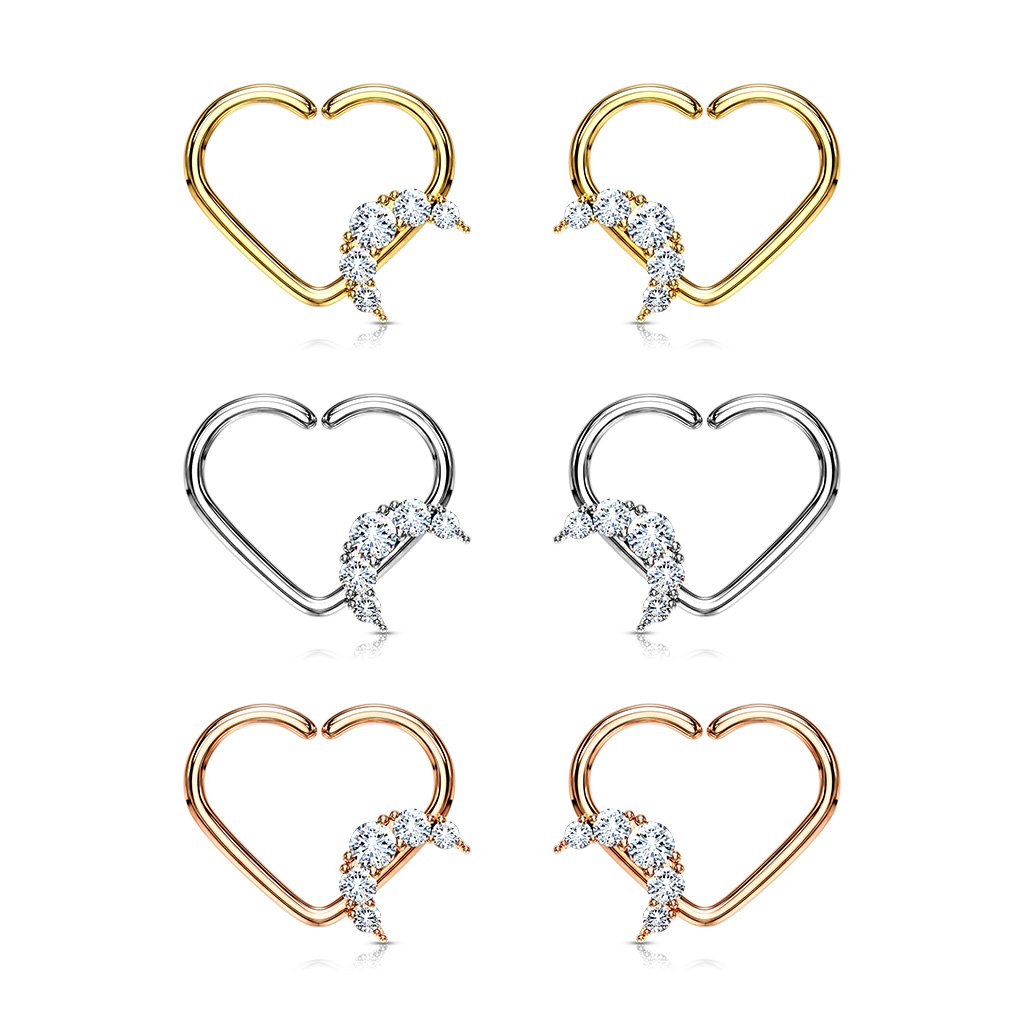 16 Gauge Heart With Crystal Moon Ear Cartilage / Daith Hoop