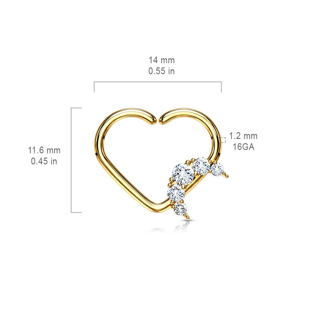 16 Gauge Heart With Crystal Moon Ear Cartilage / Daith Hoop