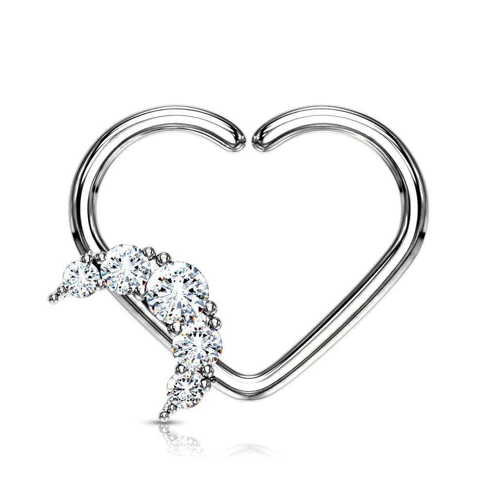 16 Gauge Heart With Crystal Moon Ear Cartilage / Daith Hoop