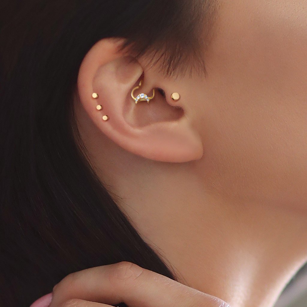 16 Gauge Heart With Crystal Moon Ear Cartilage / Daith Hoop