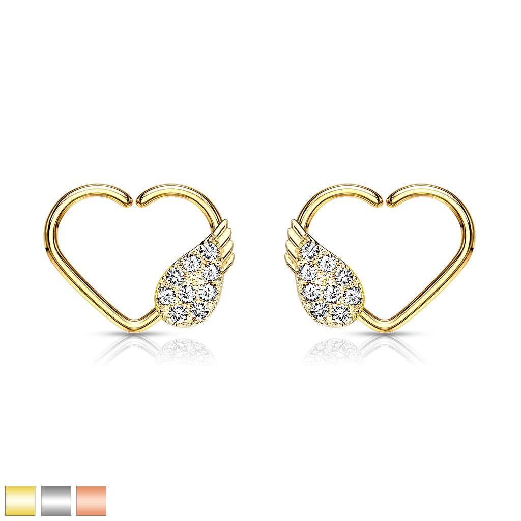 16 Gauge Heart With Crystal Wing Ear Cartilage / Daith Hoop