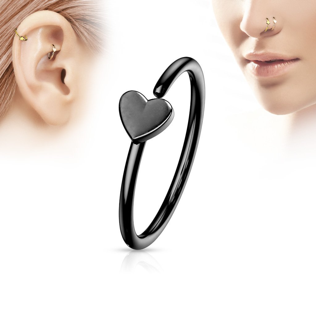 20 Gauge Black Heart Hoop Ring For Nose & Ear