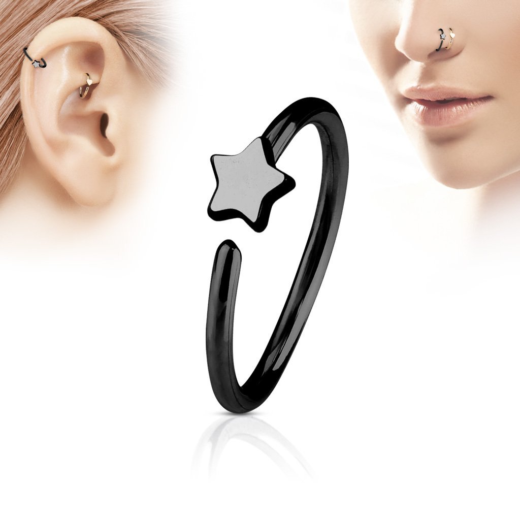20 Guage Black Star Hoop Ring for Nose & Ear