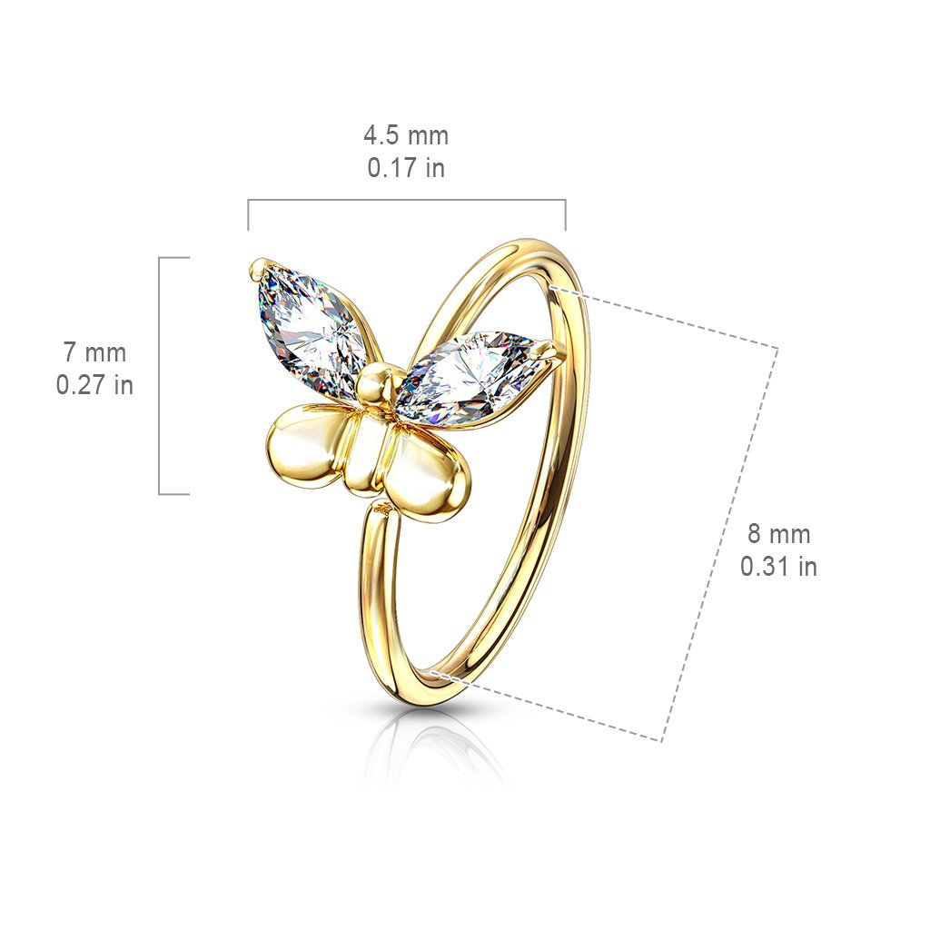 20 Gauge Crystal Butterfly Hoop Ring For Nose & Ear