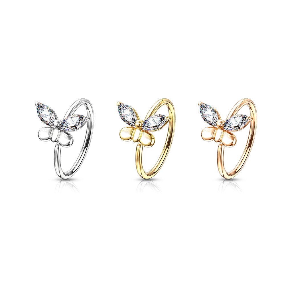 20 Gauge Crystal Butterfly Hoop Ring For Nose & Ear