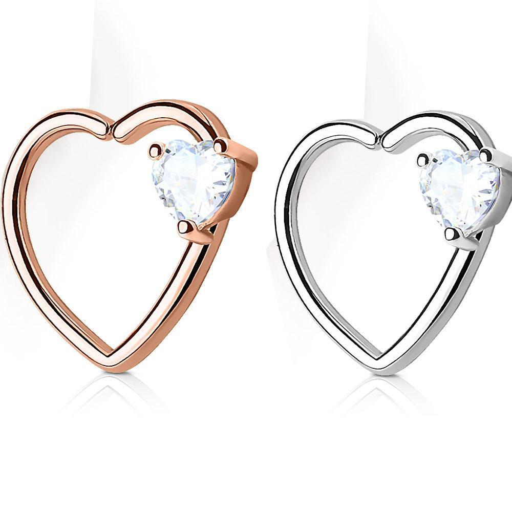 Crystal Heart 16 Gauge Ear Cartilage / Daith Hoops