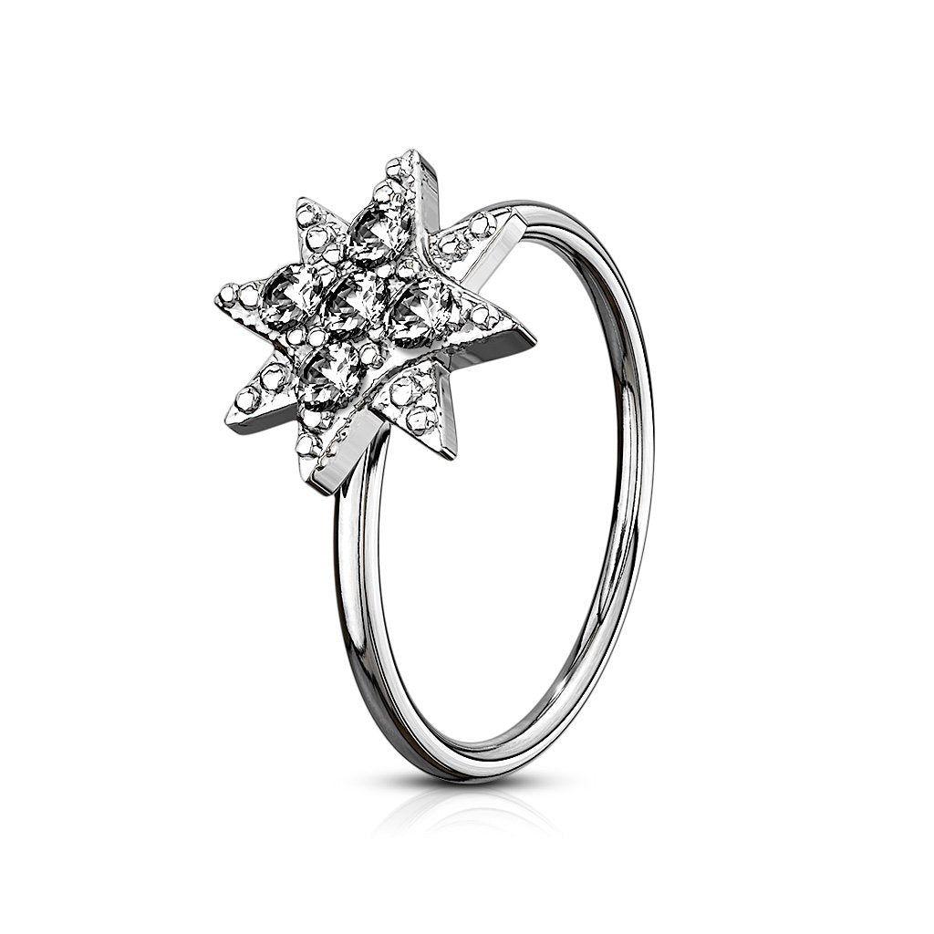 20 Gauge Crystal Starburst Hoop Ring For Nose & Ear