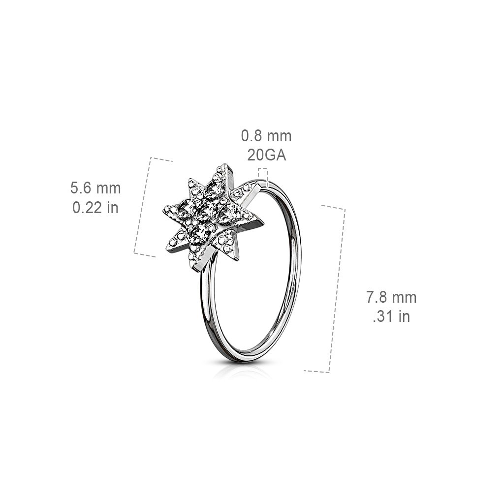 20 Gauge Crystal Starburst Hoop Ring For Nose & Ear